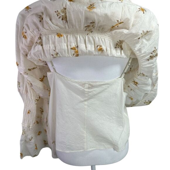 Rebecca Taylor Ines Smocked Blouse Floral Cream Top Size S - Picture 9 of 15